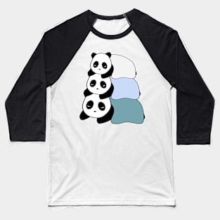 Sleepy Panda Stack (Blue, White Background) Baseball T-Shirt